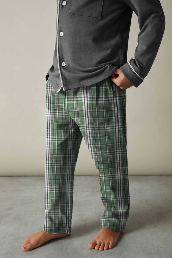 Elo Pennant Boy's Plaid Flannel Trousers Blue