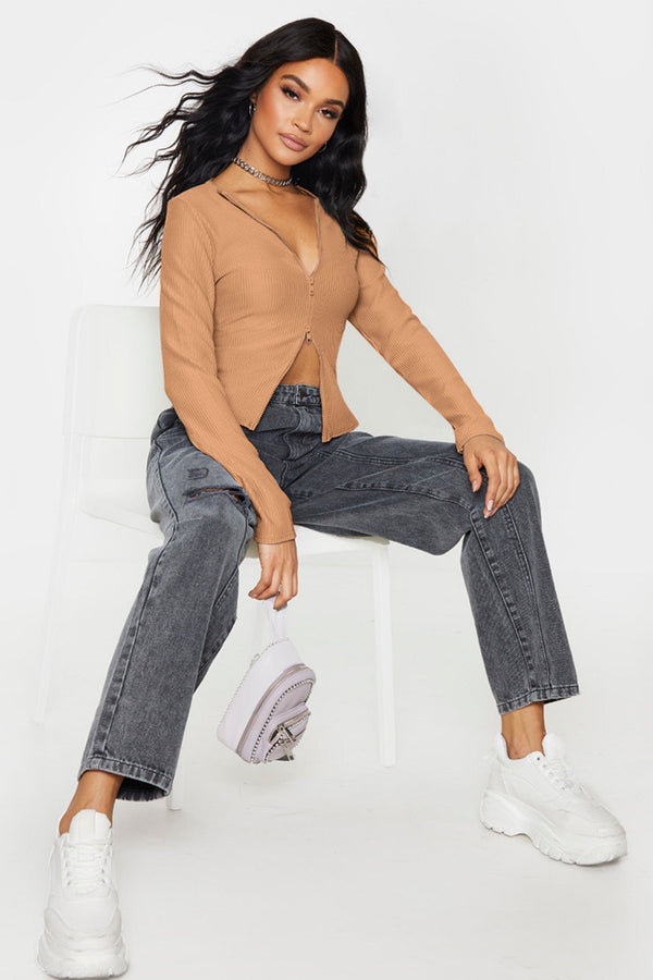 Elo PLT Girl's Plain Ribbed Double Zip Top Black