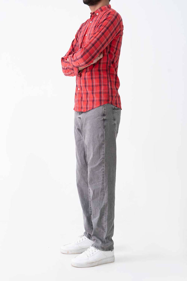 Elo R2F Men's Plaid Button Down Casual Shirt Red