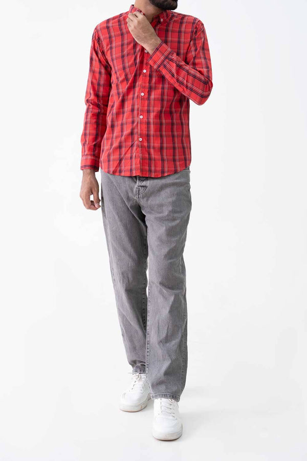 elo R2F Men's Plaid Button Down Casual Shirt Red