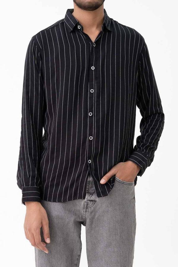 elo Scanners Men's Striped Casual Shirt Black