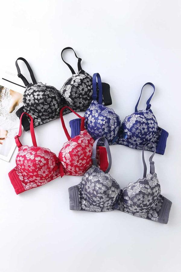 Elo Suilifang Women's Floral Wired Padded Bra Pink