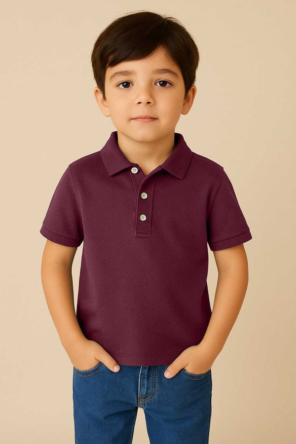 elo Sunrise Boy's High Low Hem Polo Shirt Maroon