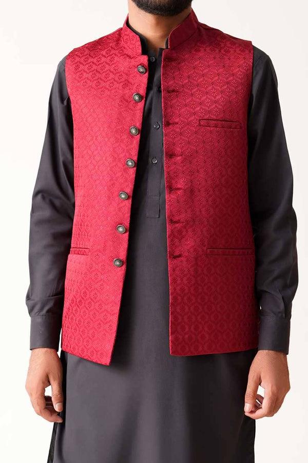 Elo T2 Club Men's Textured Waistcoat Maroon