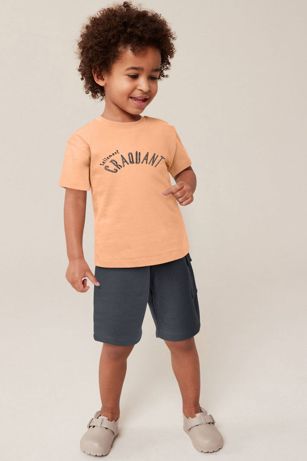 elo TA Boy's Craquant Embroidered Tee Shirt Peach