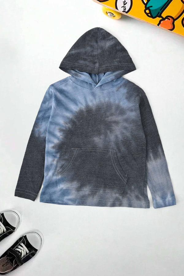 Elo TH Boy's Tie & Dye Long Sleeve Hoodie Black & Blue