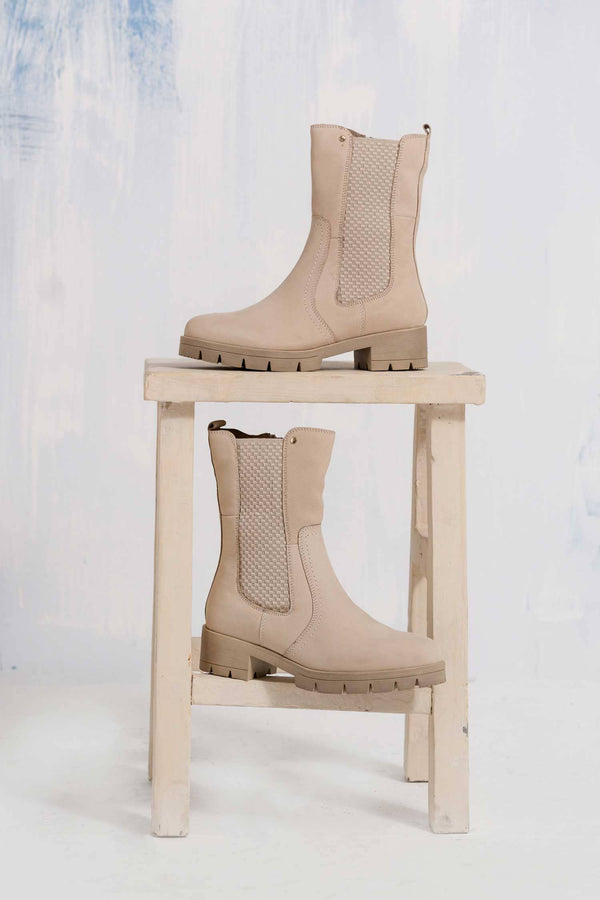 Elo TMR Unisex Long Leather Chelsea Boots Ivory