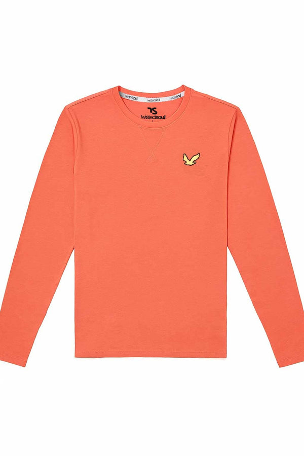 Elo TS Men's Crew Neck Long Sleeve Tee Shirt Coral