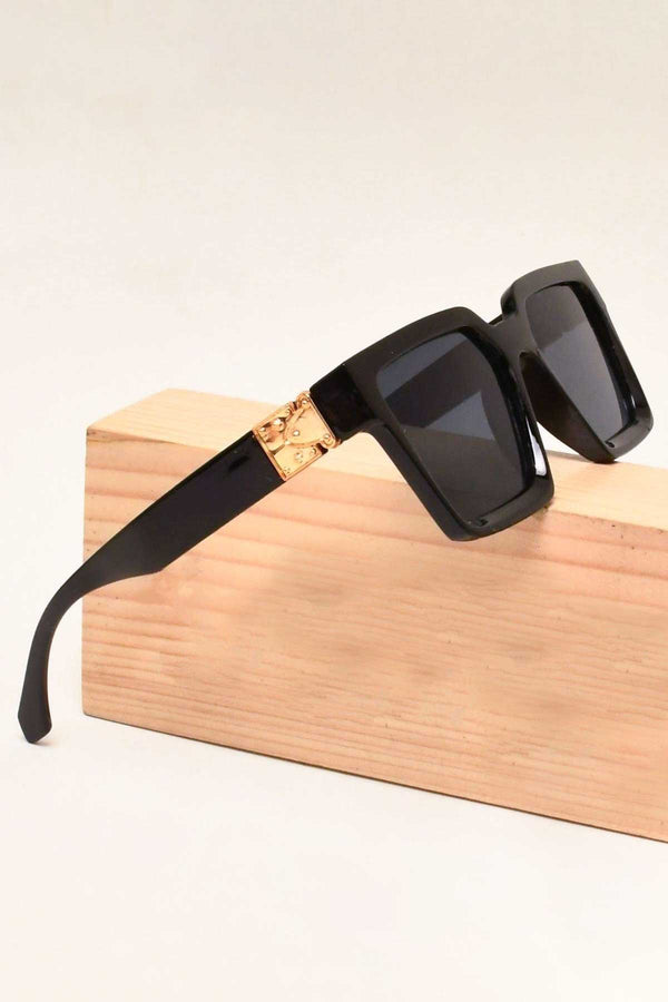 Elo Unisex Gold Emblem Square Sunglasses Black