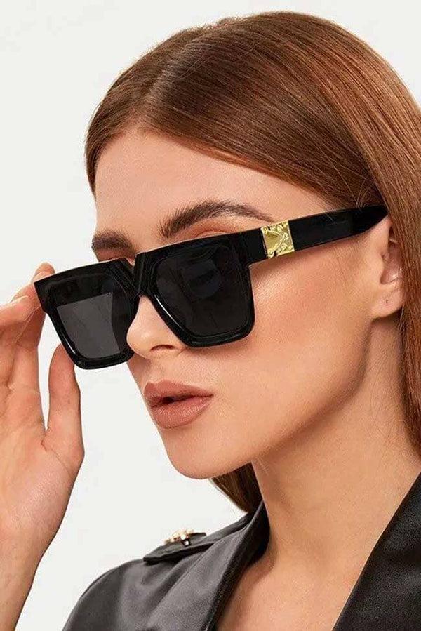 Elo Unisex Gold Emblem Square Sunglasses Black