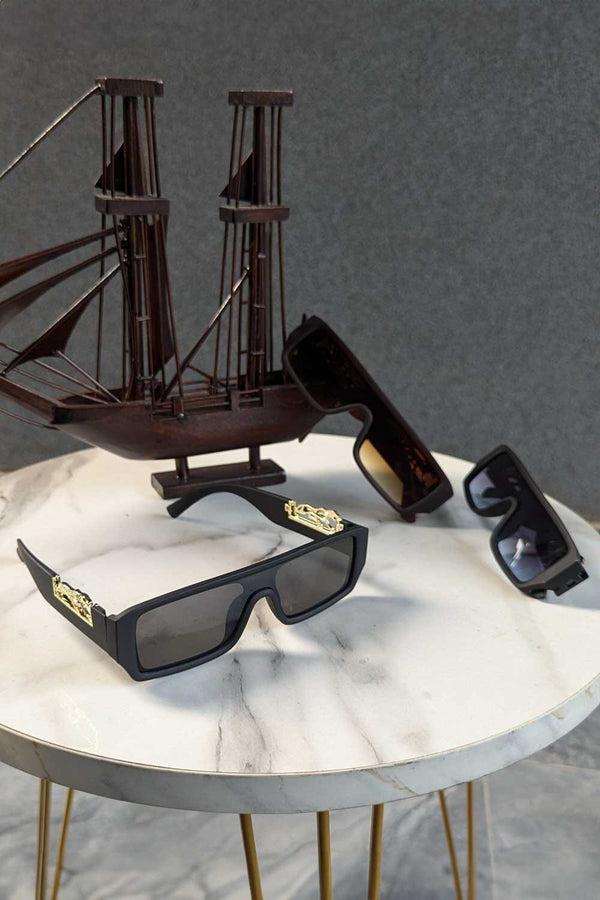 Elo Unisex Gold Lion Rectangular Sunglasses Blue