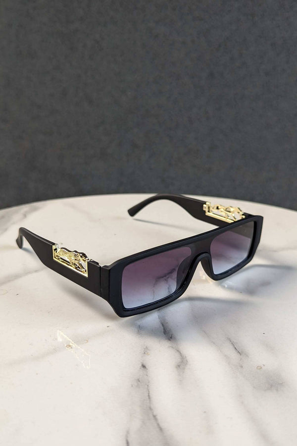 elo Unisex Gold Lion Rectangular Sunglasses Blue