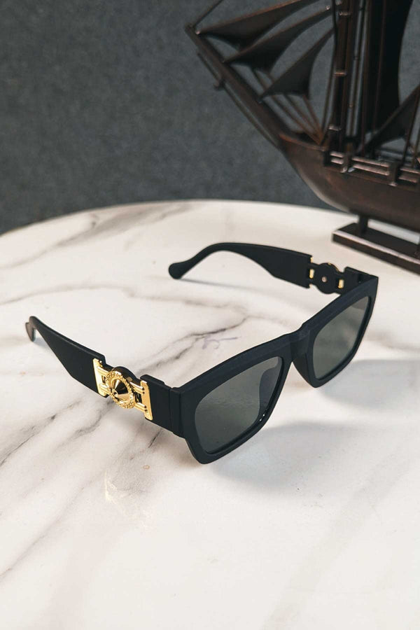 elo Unisex Gold Medallion Square Sunglasses Black