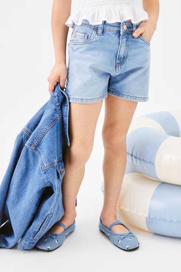 Elo Unit Girl's Folded Bottom Denim Shorts Sky
