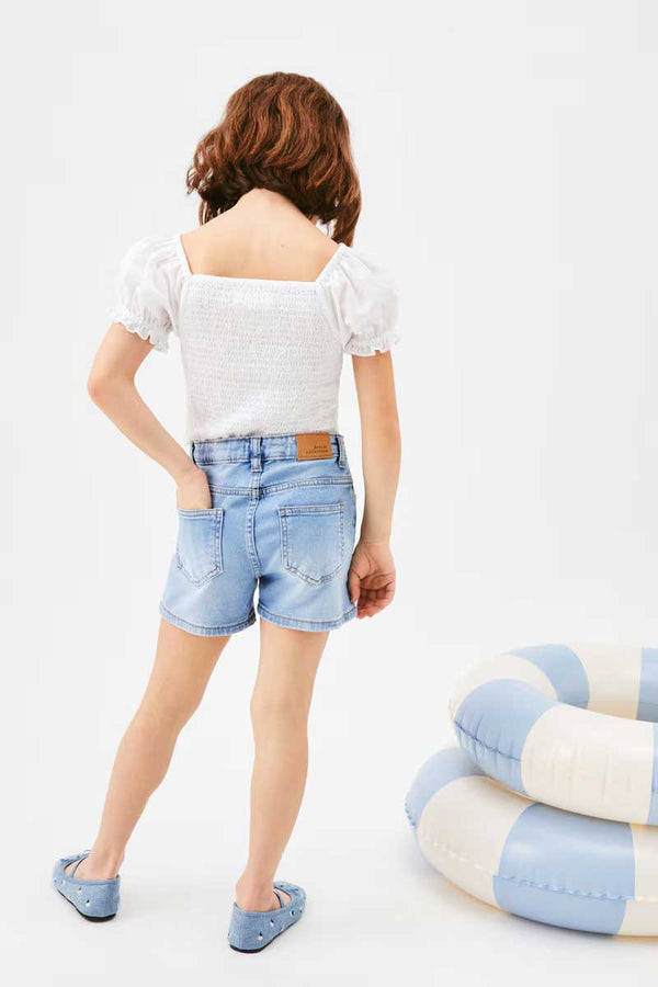 Elo Unit Girl's Folded Bottom Denim Shorts Sky