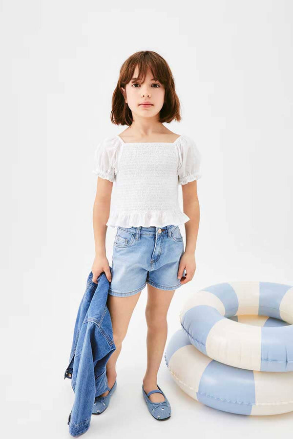 elo Unit Girl's Folded Bottom Denim Shorts Sky