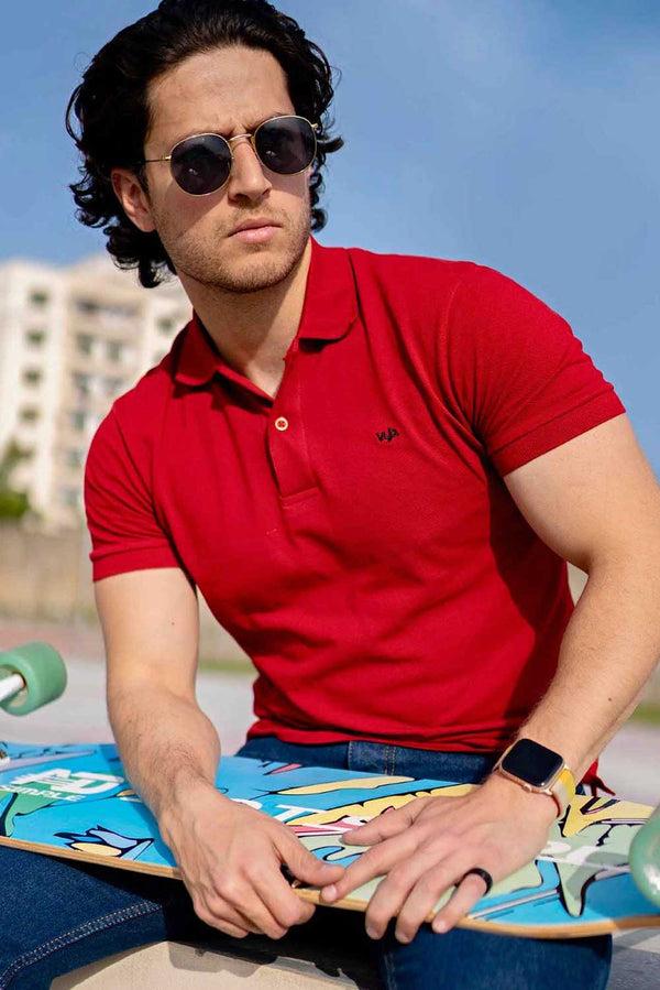 elo VYB Men's Logo Embroidered Polo Shirt Maroon