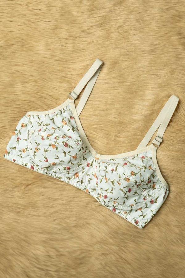 Elo Women's Floral Basic Cotton Bra White