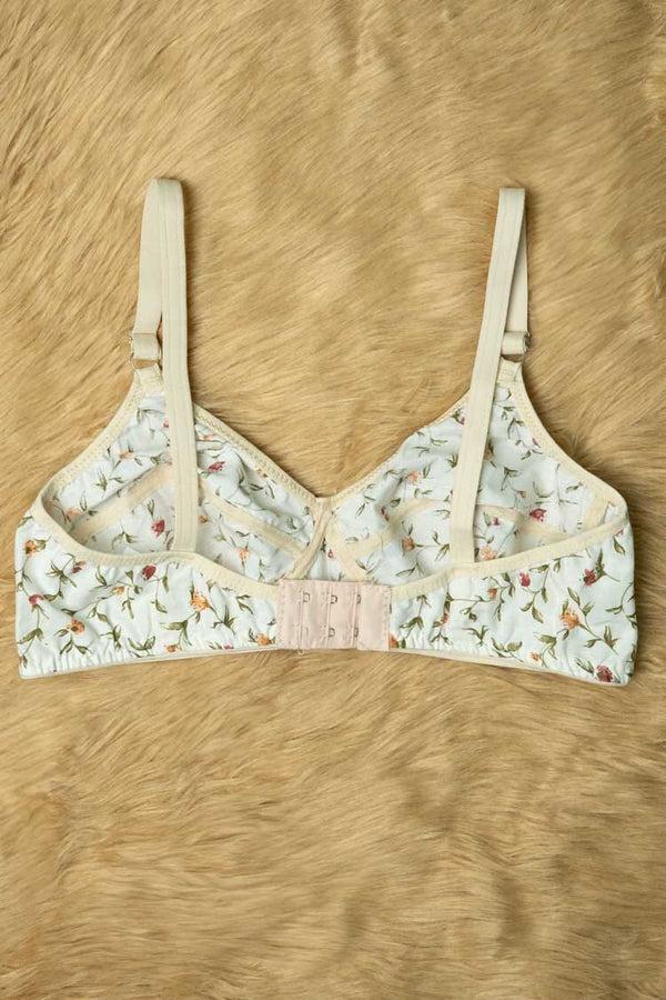 Elo Women's Floral Basic Cotton Bra White