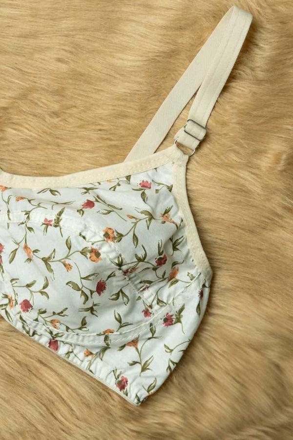 Elo Women's Floral Basic Cotton Bra White
