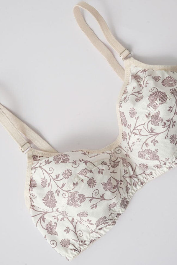 Elo Women's Floral Basic Cotton Bra White