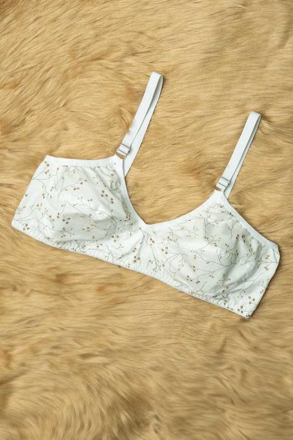 Elo Women's Floral Printed Basic Cotton Bra White