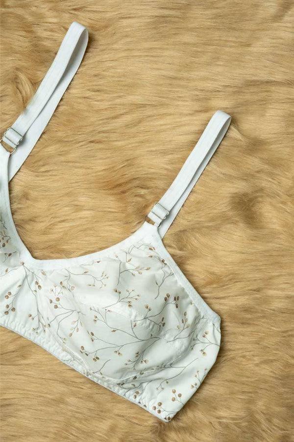 Elo Women's Floral Printed Basic Cotton Bra White