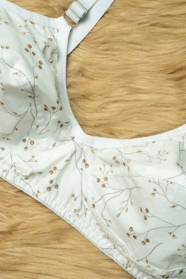 Elo Women's Floral Printed Basic Cotton Bra White