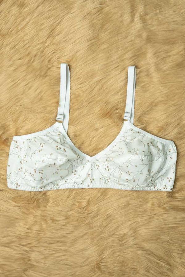 elo Women's Floral Printed Basic Cotton Bra White