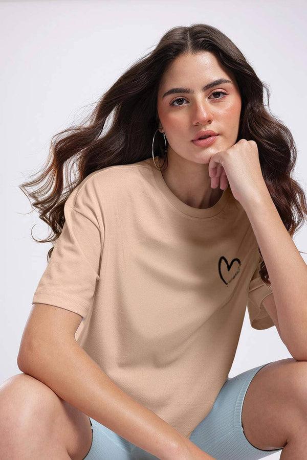 Elo Women's Heart Oversized Tee Shirt Cream