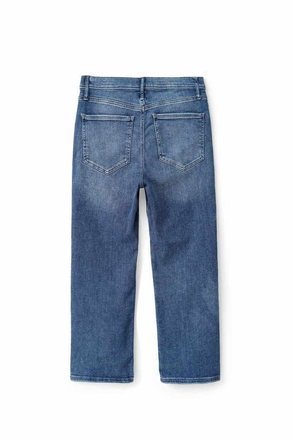 Elo Women's High Rise Distressed Flared Denim Blue