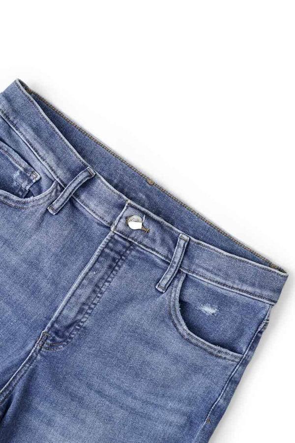 Elo Women's High Rise Distressed Flared Denim Blue