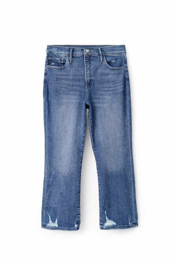 elo Women's High Rise Distressed Flared Denim Blue