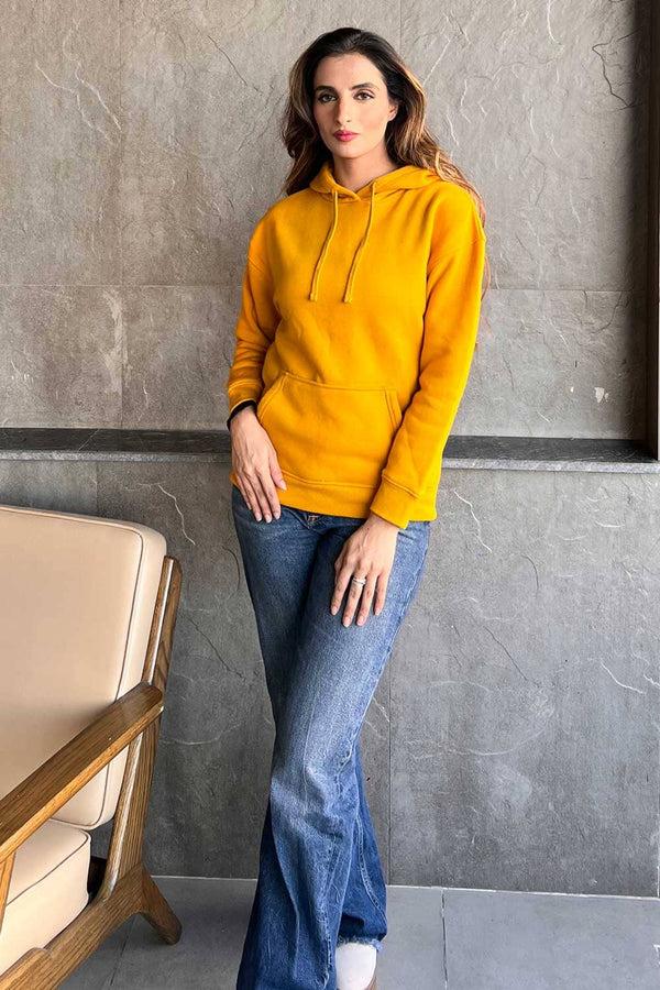 Elo Women's Mustard Fleece Pullover Hoodie Mustard