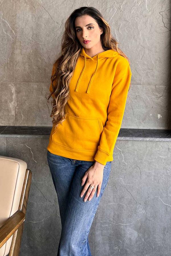 Elo Women's Mustard Fleece Pullover Hoodie Mustard