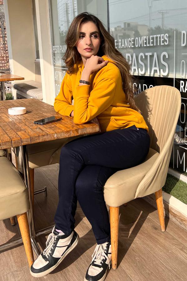 Elo Women's Mustard Fleece Pullover Hoodie Mustard