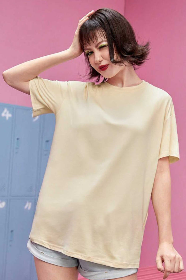 elo Women's Oversized Crew Neck Tee Shirt Cream