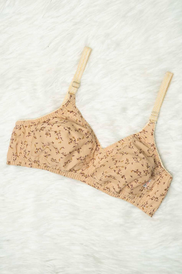 Elo Women's Printed Basic Cotton Bra Brown