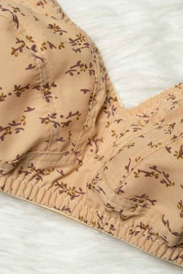 Elo Women's Printed Basic Cotton Bra Brown