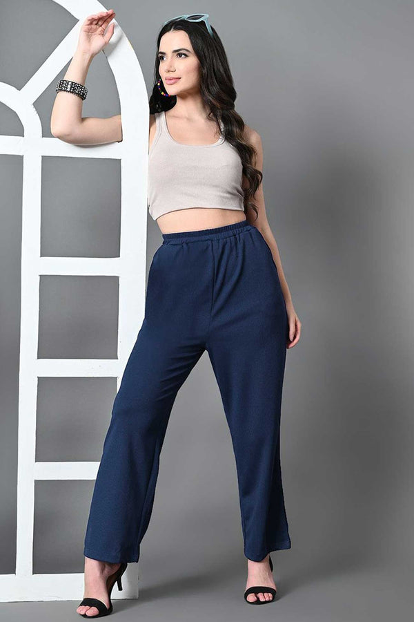 Elo Women's Side Pockets Wide Leg Trousers Navy