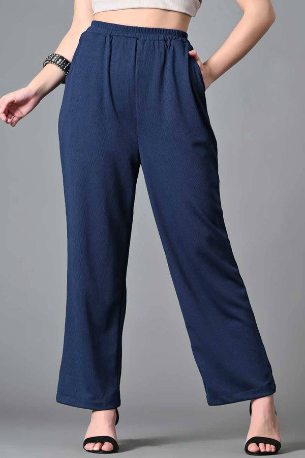Elo Women's Side Pockets Wide Leg Trousers Navy