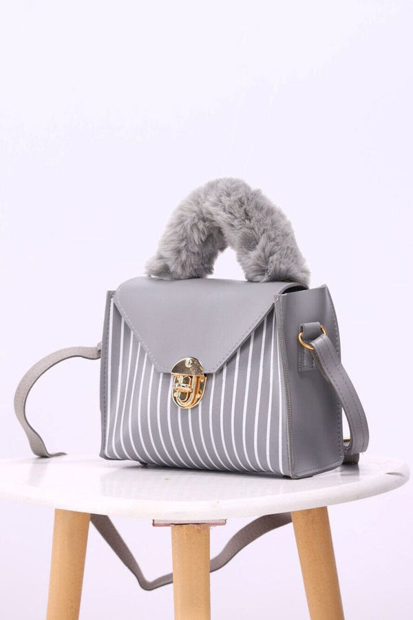 Elo Women's Striped Fur Shoulder Bag Mustard