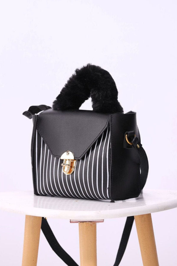 Elo Women's Striped Fur Shoulder Bag Mustard