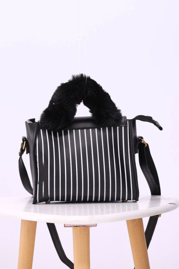 Elo Women's Striped Fur Shoulder Bag Mustard