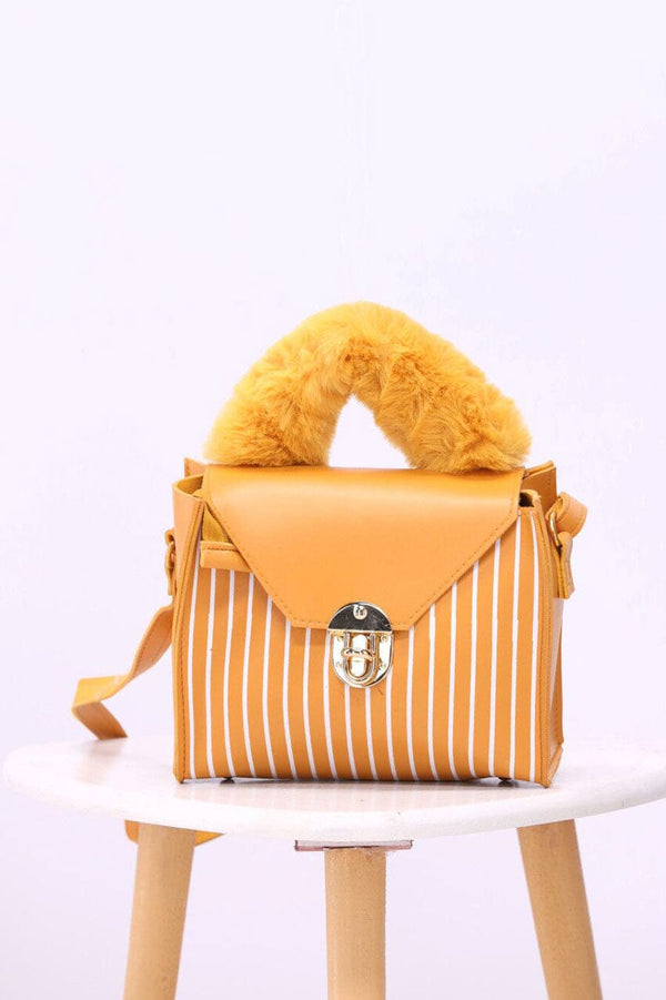 elo Women's Striped Fur Shoulder Bag Mustard