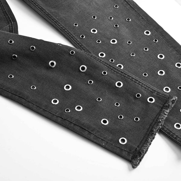 Elo Women's Stud Hole Denim Pants Charcoal