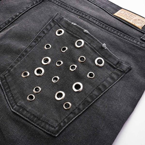 Elo Women's Stud Hole Denim Pants Charcoal