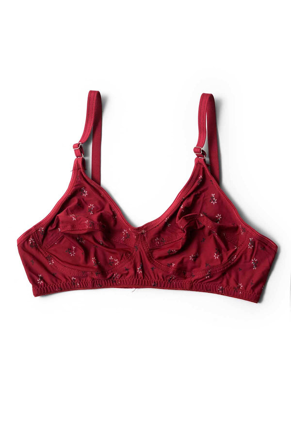 elo Zhenmeng Women's Floral Stretchable Bra Maroon