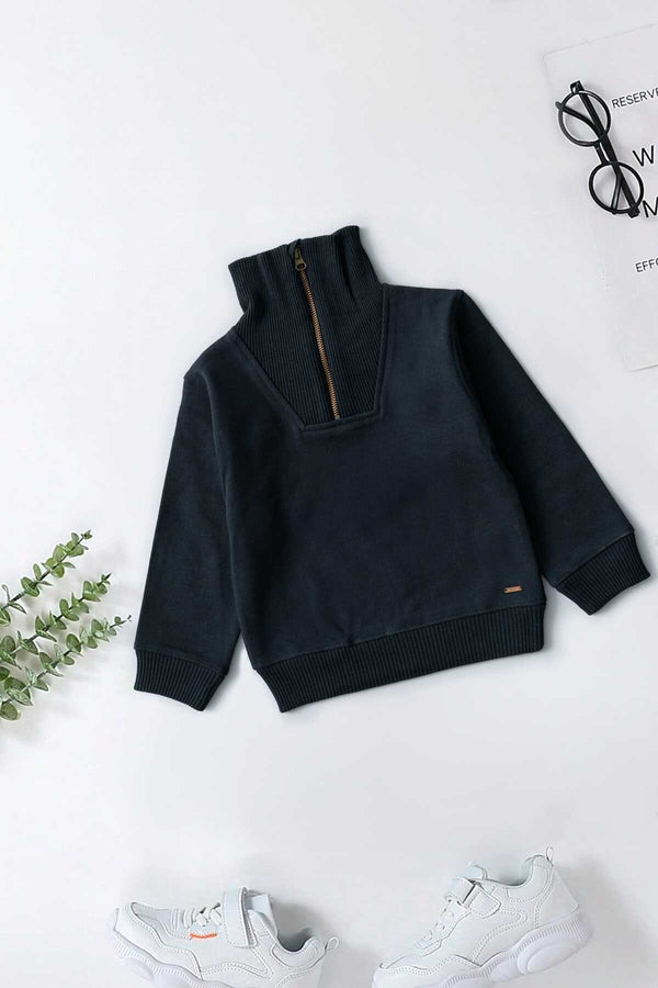 elo ZY Kid's Terry Quarter Zipper Sweatshirt Navy