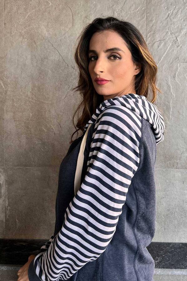 Elo Enza Women's Raglan Sleeve Pullover Hoodie Jeans Marl